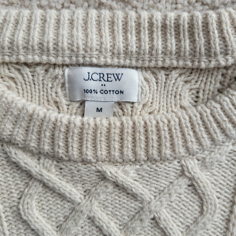 J.Crew Cream Cable Knit Sweater 100% Cotton Classic Crewneck Preppy Cozy Sz M - Picture 5 of 8